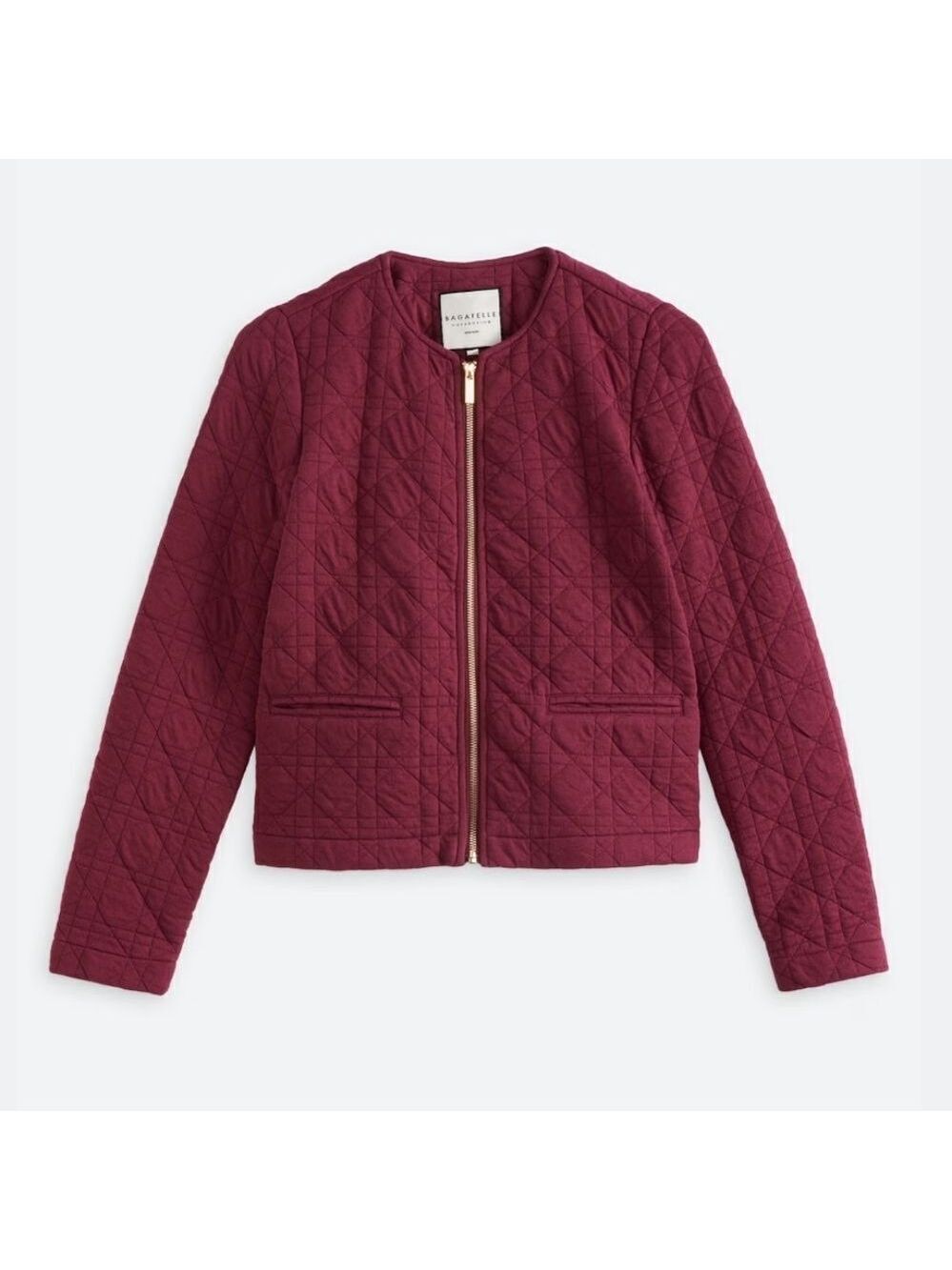 Bagatelle Burgundy Quilted Knit Collarless Cropped Jacket XS NWT